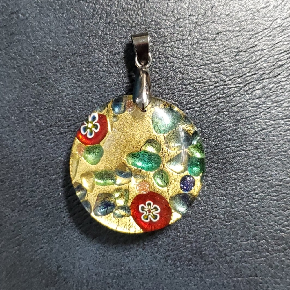 Murano art glass round disc pendant